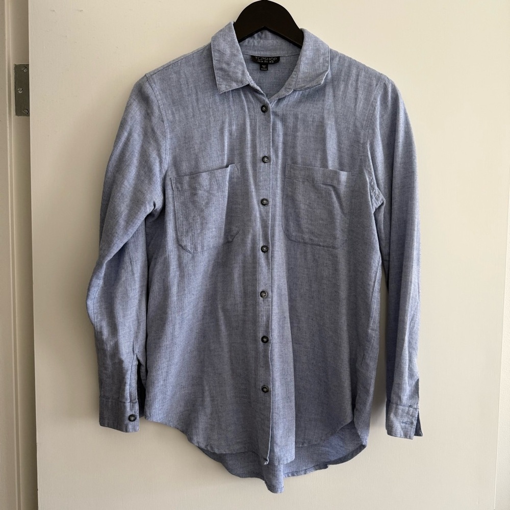 Topshop Blue Button Down Shirt with Point Collar